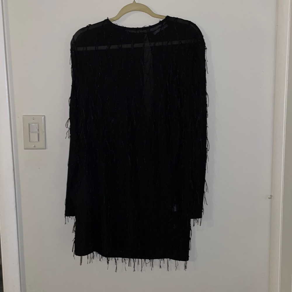 Black Zara Fringe Mini Dress, Long Sleeve